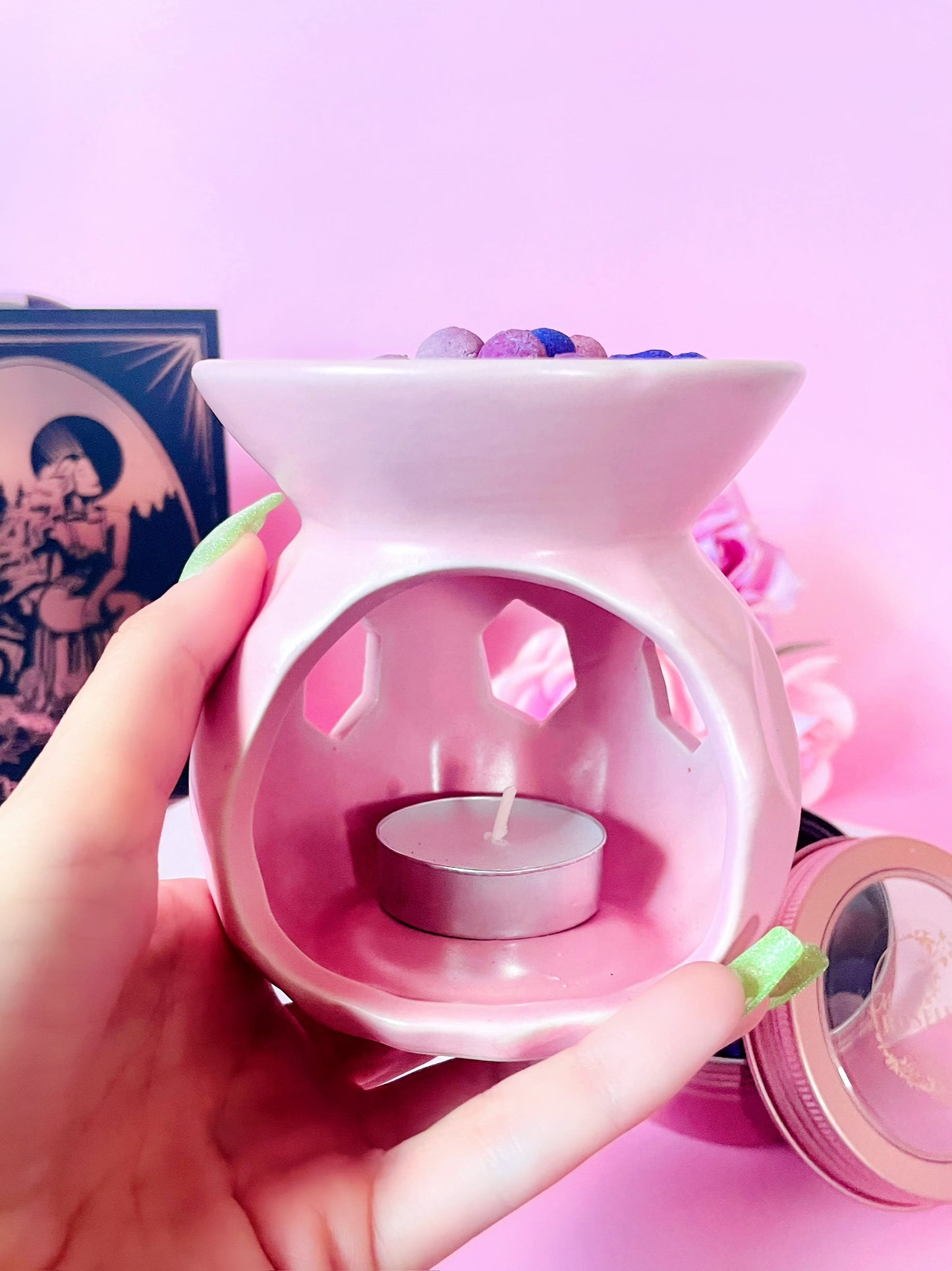 Pink Oil Burner Diffuser Kit with Aromatic Beads