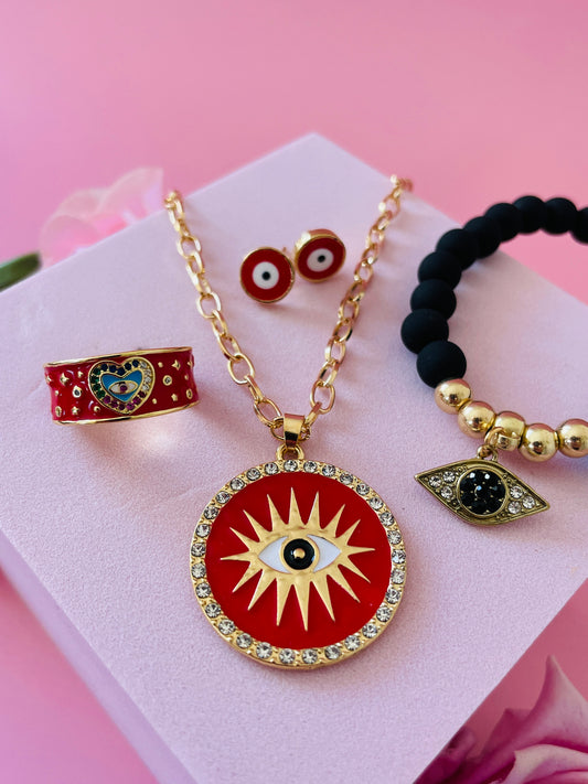 Protection Jewelry Red Evil Eye Set
