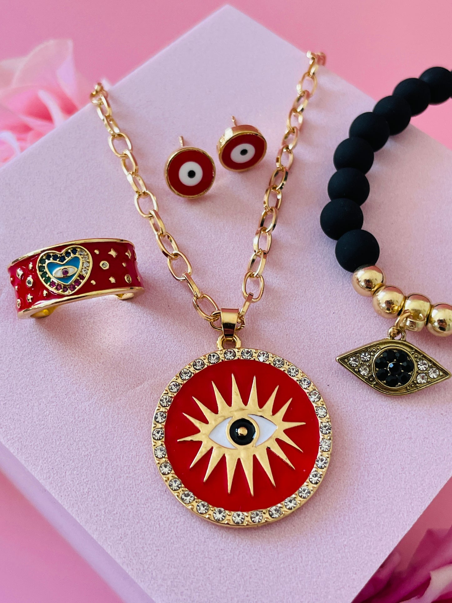 Protection Jewelry Red Evil Eye Set